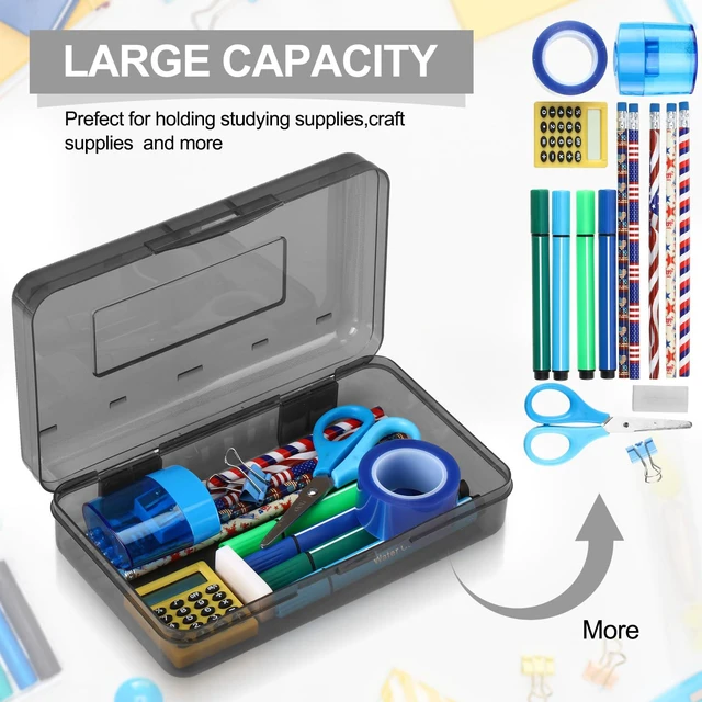 Alt view image 3 of 6 - 24 Pack Clear Plastic Pencil Box, Black Stackable Organizer for School Supplies, Large Case for Crayons Markers, Snap-lid Keeps Stationery Secure, Bulk Set