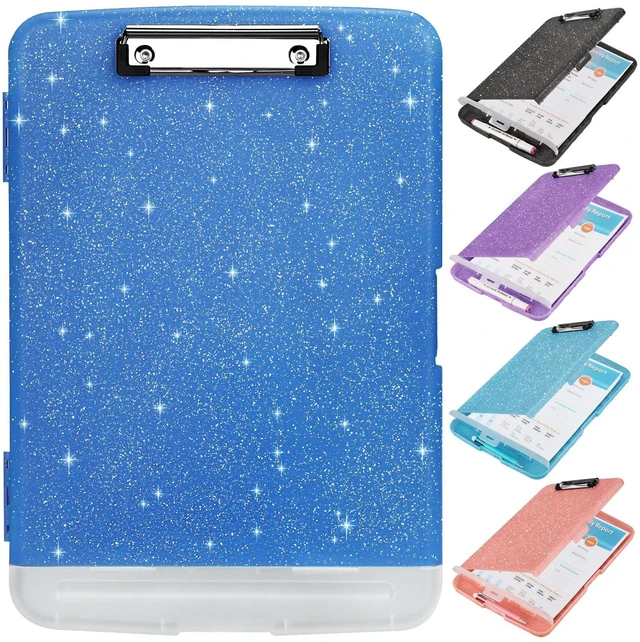 Main image of Glitter Clipboard with Storage,Storage Clipboard with Pen Holder,A4 Binder Clip Boards 8.5x11 with Low Profile Clip,Side Opening Sparkle Clipboards, Clipboards Folder for Office Supplies-Starsky Blue