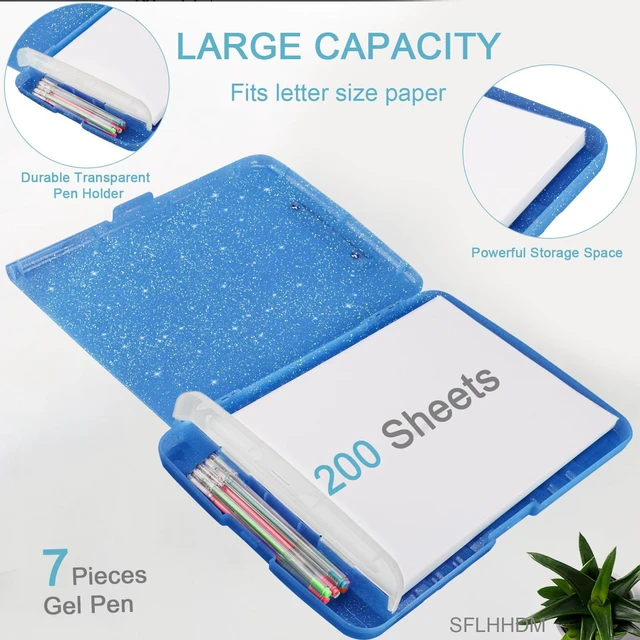 Alt view image 2 of 7 - Glitter Clipboard with Storage,Storage Clipboard with Pen Holder,A4 Binder Clip Boards 8.5x11 with Low Profile Clip,Side Opening Sparkle Clipboards, Clipboards Folder for Office Supplies-Starsky Blue