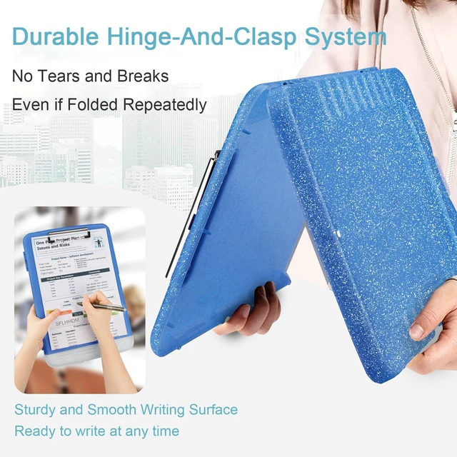 Alt view image 6 of 7 - Glitter Clipboard with Storage,Storage Clipboard with Pen Holder,A4 Binder Clip Boards 8.5x11 with Low Profile Clip,Side Opening Sparkle Clipboards, Clipboards Folder for Office Supplies-Starsky Blue