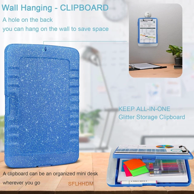 Alt view image 5 of 7 - Glitter Clipboard with Storage,Storage Clipboard with Pen Holder,A4 Binder Clip Boards 8.5x11 with Low Profile Clip,Side Opening Sparkle Clipboards, Clipboards Folder for Office Supplies-Starsky Blue