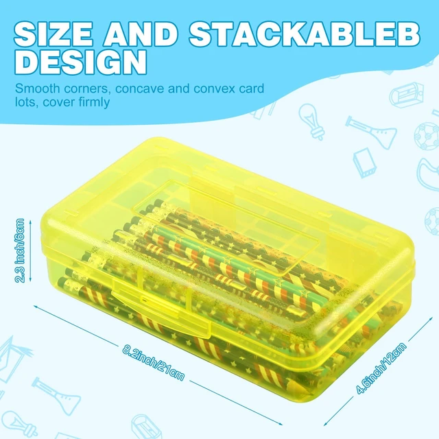 Alt view image 2 of 6 - 24 Pack Clear Plastic Pencil Box, Pink, Yellow, Blue Stackable Organizer for School Supplies, Large Case for Crayons Markers, Snap-lid Keeps Stationery Secure, Bulk Set