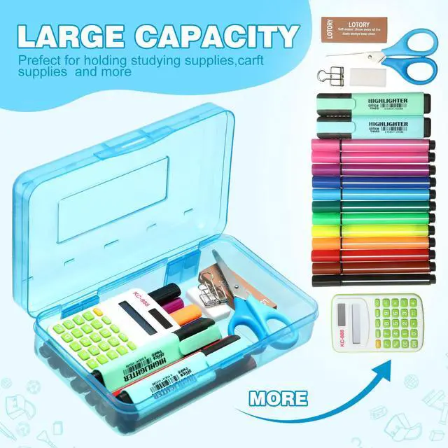 Alt view image 3 of 6 - 24 Pack Clear Plastic Pencil Box, Pink, Yellow, Blue Stackable Organizer for School Supplies, Large Case for Crayons Markers, Snap-lid Keeps Stationery Secure, Bulk Set