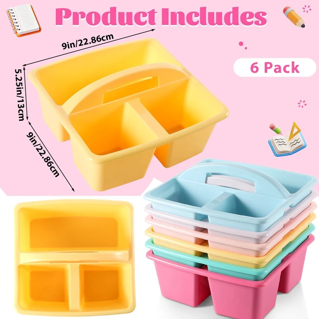 Alt view image 2 of 7 - 6 Pack Plastic Classroom Organizer Caddy with Handle, Pastel 3 Compartment, Portable Supply Storage Caddy, Craft Art Caddies for Pencil, Crayon, Marker, Home, Office, School Supplies