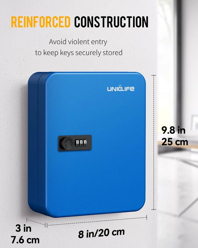 Alt view image 2 of 7 - 28 Keys Steel Key Cabinet with Resettable Code Blue Wall Mounted Key Organizer with Combination Lock Digital Security Box with Hooks and Large Key Tag Labels Identifiers in 5 Assorted Colors
