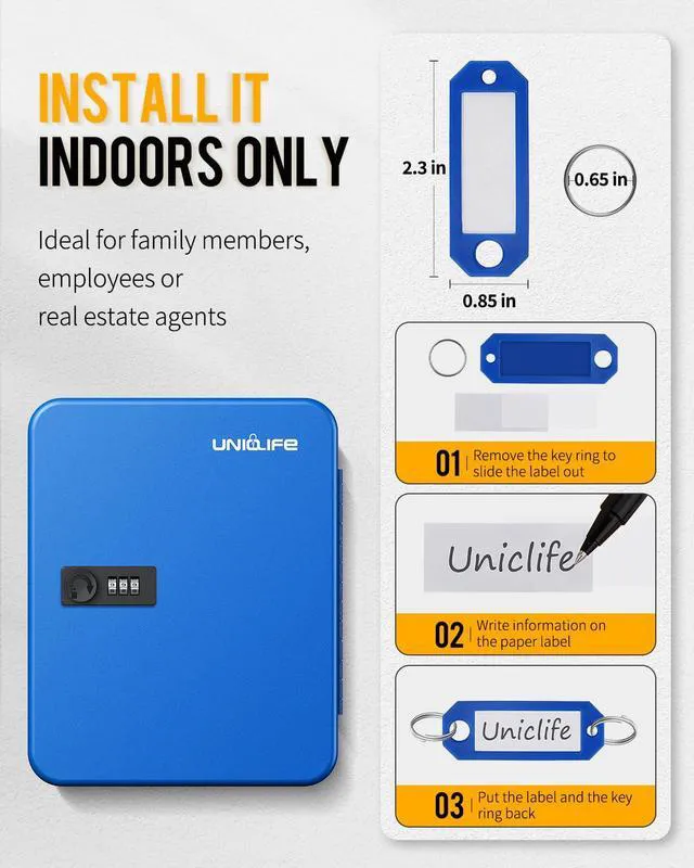 Alt view image 7 of 7 - 28 Keys Steel Key Cabinet with Resettable Code Blue Wall Mounted Key Organizer with Combination Lock Digital Security Box with Hooks and Large Key Tag Labels Identifiers in 5 Assorted Colors