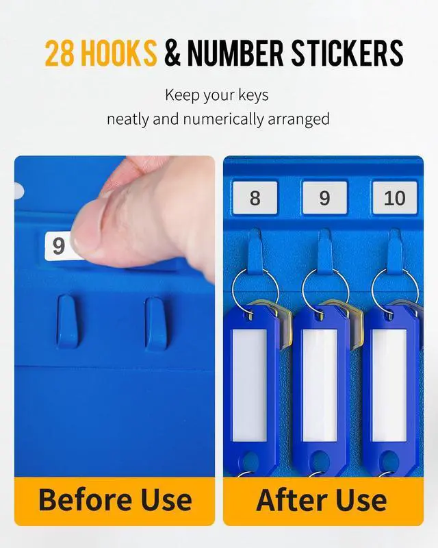 Alt view image 6 of 7 - 28 Keys Steel Key Cabinet with Resettable Code Blue Wall Mounted Key Organizer with Combination Lock Digital Security Box with Hooks and Large Key Tag Labels Identifiers in 5 Assorted Colors