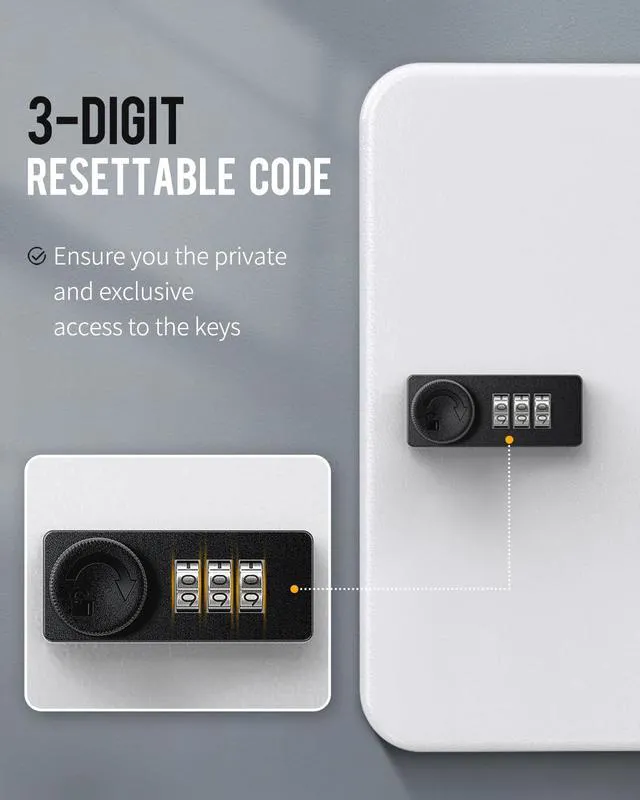 Alt view image 3 of 7 - 28-Key Steel Key Cabinet with Combination Lock Wall Mounted Key Organizer with Resettable Code White Digital Security Box with Hooks and Large Key Tag Labels Identifiers in 5 Assorted Colors
