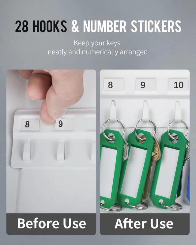 Alt view image 6 of 7 - 28-Key Steel Key Cabinet with Combination Lock Wall Mounted Key Organizer with Resettable Code White Digital Security Box with Hooks and Large Key Tag Labels Identifiers in 5 Assorted Colors