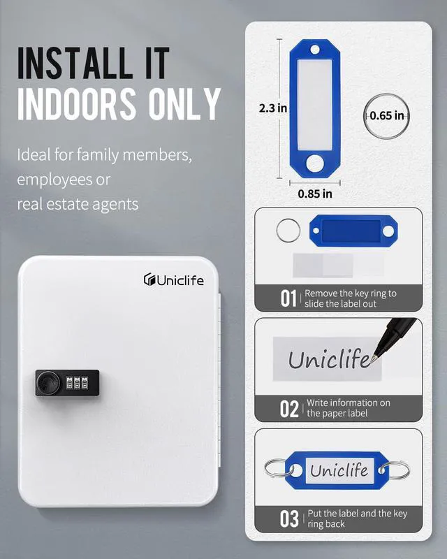 Alt view image 7 of 7 - 28-Key Steel Key Cabinet with Combination Lock Wall Mounted Key Organizer with Resettable Code White Digital Security Box with Hooks and Large Key Tag Labels Identifiers in 5 Assorted Colors