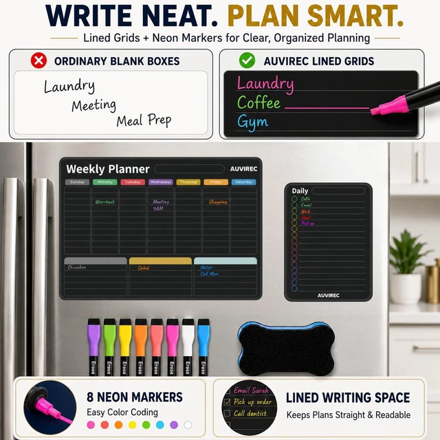 Alt view image 4 of 6 - Magnetic Calendar for Refrigerator, Black Fridge Calendar 3-Pack Dry Erase Calendar with Monthly Weekly Daily Planner, Nano-Tech Surface, 17"x12" Magnetic Board, 8 Neon Markers