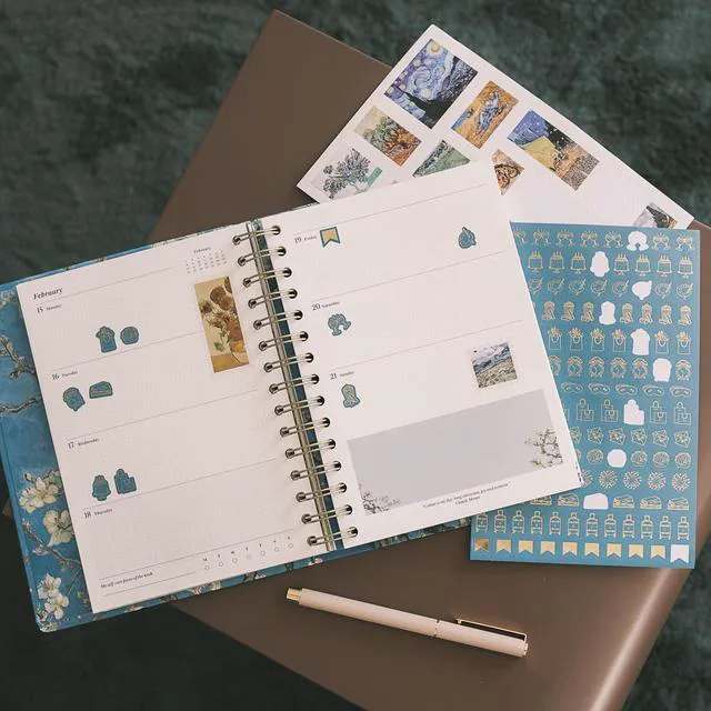 Alt view image 5 of 7 - Van Gogh Planner 2026-2027 6.4x7.9in (Aug 26/ Dec 27) 17-month Hardcover agenda, 120gsm paper, monthly academic planner, planner for women