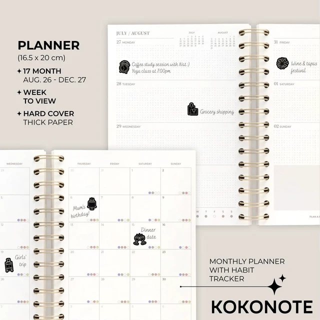 Alt view image 2 of 7 - Van Gogh Planner 2026-2027 6.4x7.9in (Aug 26/ Dec 27) 17-month Hardcover agenda, 120gsm paper, monthly academic planner, planner for women