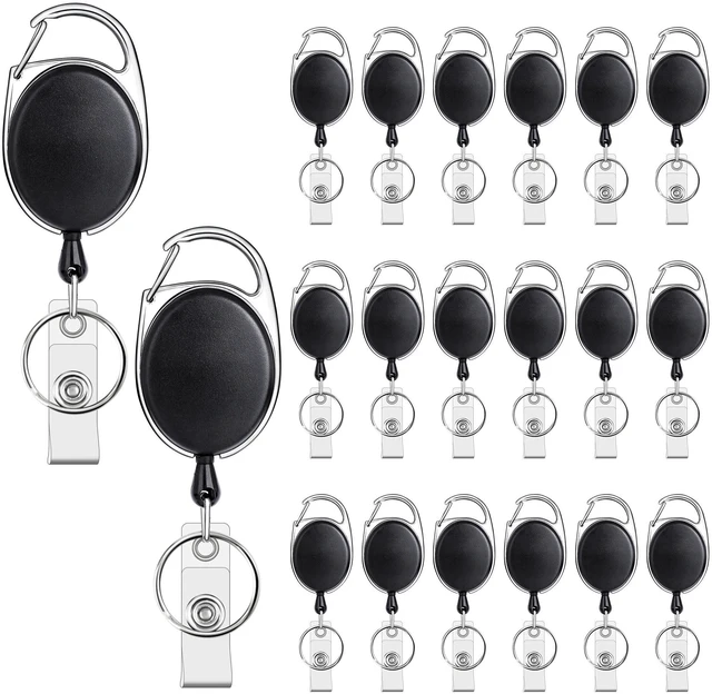 Main image of 20 Pack Badge Reels Retractable with Carabiner Clip 6.7oz Load Capacity, Reinforced Cord Construction, Extend up to 23.6 Inch, Strong Pull Resistance, Secure Attachments