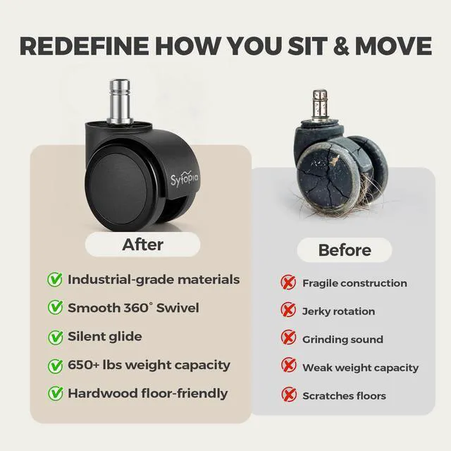 Alt view image 7 of 7 - Office Chair Wheels, Universal Standard Stem 7/16 inch x 7/8 inch, 2" Upgraded Quiet Caster Wheels Safe for All Floors Include Hardwood & Carpet, Not for 1KEA, Easy to Install, Set of 5