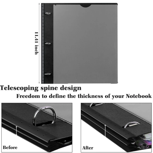 Alt view image 5 of 7 - All-in-one Telescoping Binder Notebook - 2 PCS- Refillable 3 Ring Notebook Binder with 1 Plastic Movable Pocket Folder,5 Plastic Subject dividers and Graph Paper and College Ruled Paper- Black