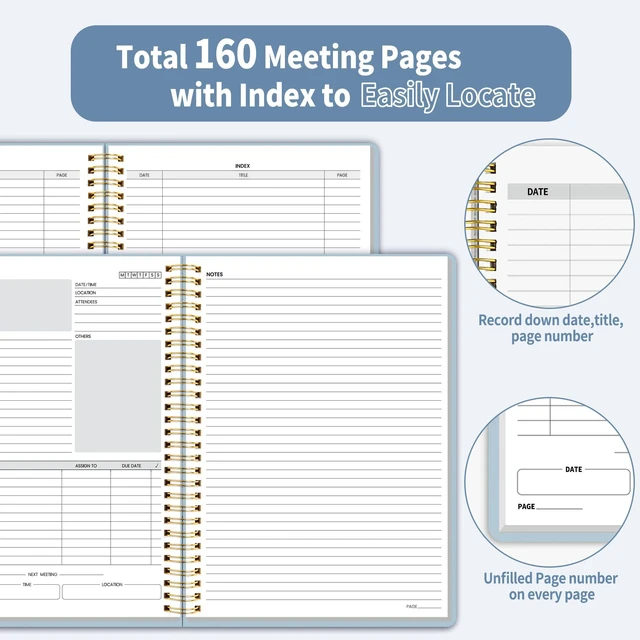 Alt view image 3 of 6 - Half Meeting Half Note - 7.5"x10" Professional Notebooks for Work - 160 Pages, B5 Size Project Planner, Spiral Meeting Agenda/Minutes Organizer for Women Men, Note Taking, Office & Business