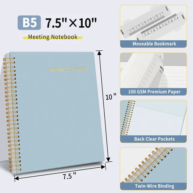 Alt view image 4 of 6 - Half Meeting Half Note - 7.5"x10" Professional Notebooks for Work - 160 Pages, B5 Size Project Planner, Spiral Meeting Agenda/Minutes Organizer for Women Men, Note Taking, Office & Business