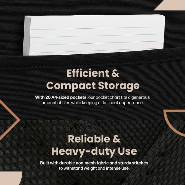 Alt view image 4 of 6 - Heavy Duty Storage Pocket Chart for Classroom, 20 Pocket Storage Organizer with 4 Over-Door Hangers, Hanging Wall Organizer for File Folders, School Mailbox, Home Office Papers - Black