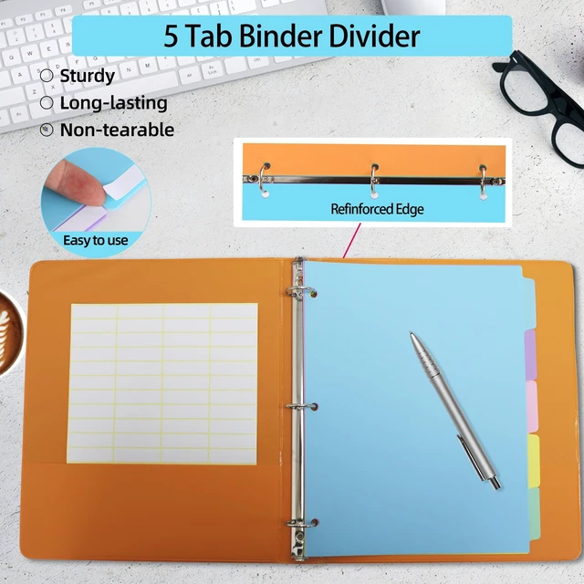 Alt view image 3 of 7 - 5 Tab Binder Dividers with Tabs,for 3 Ring Binder,Plastic File Dividers, Pastel Color,Letter Size,6 Sets