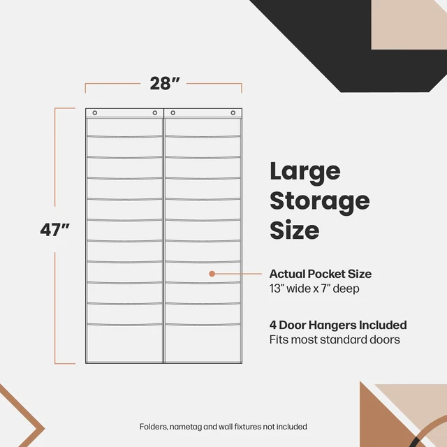 Alt view image 6 of 6 - Heavy Duty Storage Pocket Chart for Classroom, 20 Pocket Storage Organizer with 4 Over-Door Hangers, Hanging Wall Organizer for File Folders, School Mailbox, Home Office Papers - Black