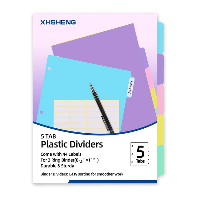 Alt view image 7 of 7 - 5 Tab Binder Dividers with Tabs,for 3 Ring Binder,Plastic File Dividers, Pastel Color,Letter Size,6 Sets