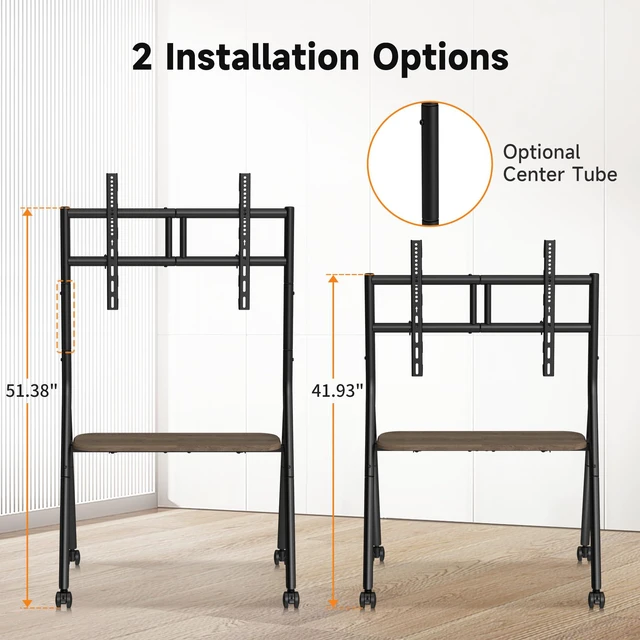 Alt view image 2 of 7 - Easel Rolling TV Stand for 32-80 Inch TV up to 121lbs, Mobile Portable TV Cart with Wheels Minimalist for Home Business Office Living Room School, Max 600x400mm VESA, Black ML5C