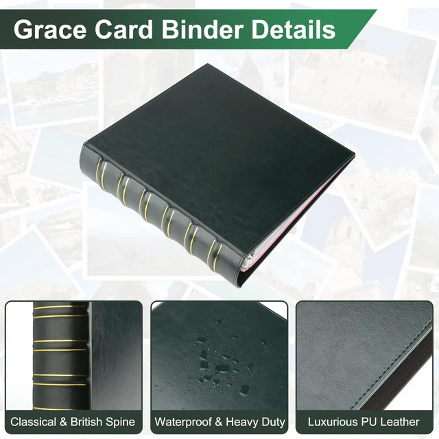 Alt view image 4 of 6 - Vintage Hardback 3 Ring Binder 2 Inch, Professional Leather Binder 3 Ring, Three Ring Binders Fits 8.5" x 11", D Ring Binders for Photo Album, Home, School and Office Supplies- Dark Green