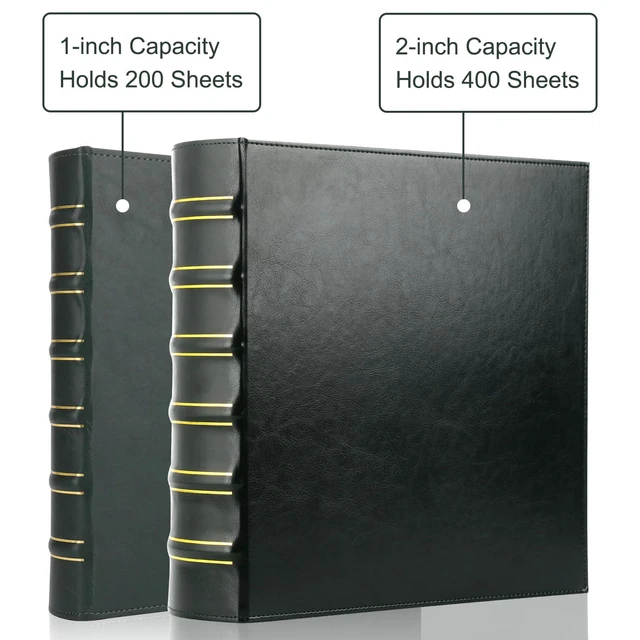 Alt view image 5 of 6 - Vintage Hardback 3 Ring Binder 2 Inch, Professional Leather Binder 3 Ring, Three Ring Binders Fits 8.5" x 11", D Ring Binders for Photo Album, Home, School and Office Supplies- Dark Green