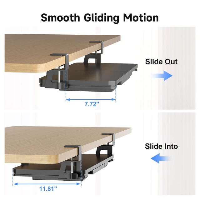 Alt view image 6 of 7 - Keyboard Tray Under Desk with Storage Drawer Large C-Clamp 26.7(31 Including Clamps) x 11.8 Slide-Out Platform Computer Drawer Pull Out Keyboard & Mouse Tray DSF7CT