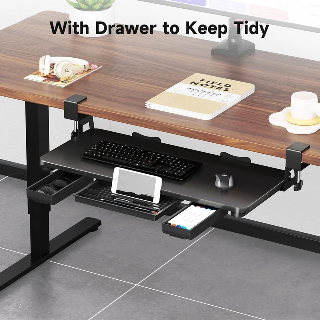 Alt view image 5 of 7 - Keyboard Tray Under Desk with Storage Drawer Large C-Clamp 26.7(31 Including Clamps) x 11.8 Slide-Out Platform Computer Drawer Pull Out Keyboard & Mouse Tray DSF7CT
