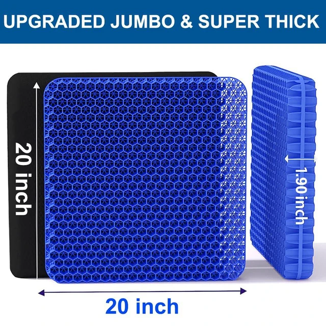 Alt view image 2 of 7 - Gel Seat Cushion, Jumbo&Thick Gel Cushion Chair Pads with Non-Slip Cover for Home Office Car Seat Wheelchair, Soft Breathable Honeycomb Seat Pads for Relieve Hip Pain, Blue 20x20x1.9inch