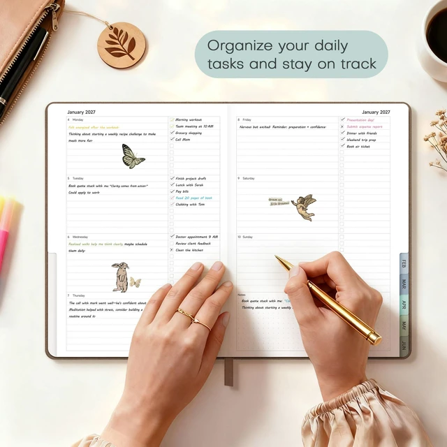 Alt view image 2 of 7 - Planner 2026-2027 Weekly & Monthly Academic Planner, 6" x 8.3" July 2026 - June 2027, Hardcover Agenda 2026-2027 Calendar Daily Planner for Student Teacher with Monthly Tabs, Brown