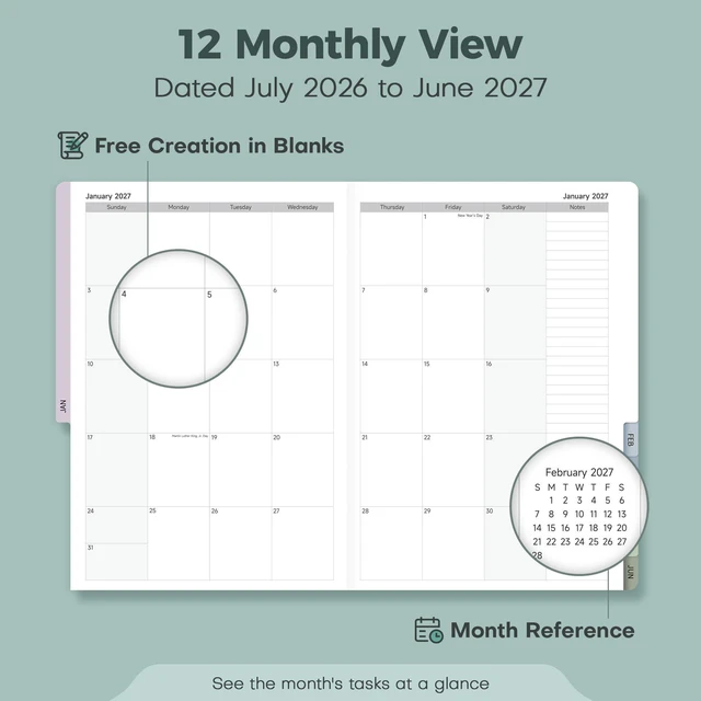 Alt view image 4 of 7 - Planner 2026-2027 Weekly & Monthly Academic Planner, 6" x 8.3" July 2026 - June 2027, Hardcover Agenda 2026-2027 Calendar Daily Planner for Student Teacher with Monthly Tabs, Brown