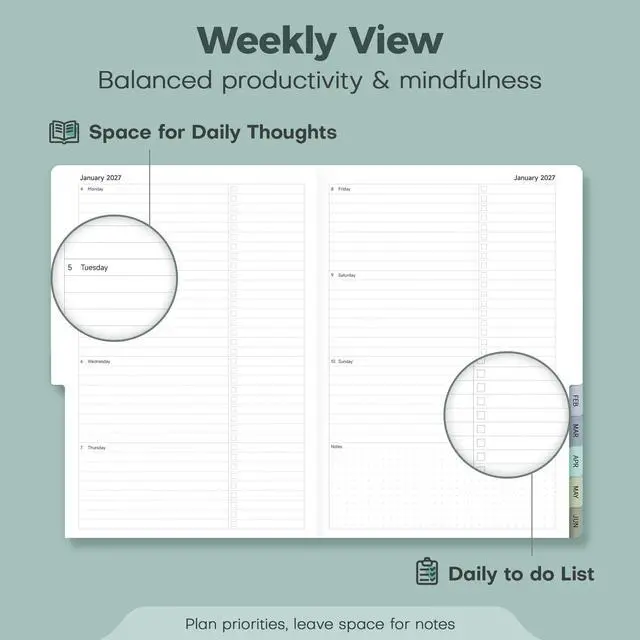 Alt view image 5 of 7 - Planner 2026-2027 Weekly & Monthly Academic Planner, 6" x 8.3" July 2026 - June 2027, Hardcover Agenda 2026-2027 Calendar Daily Planner for Student Teacher with Monthly Tabs, Brown