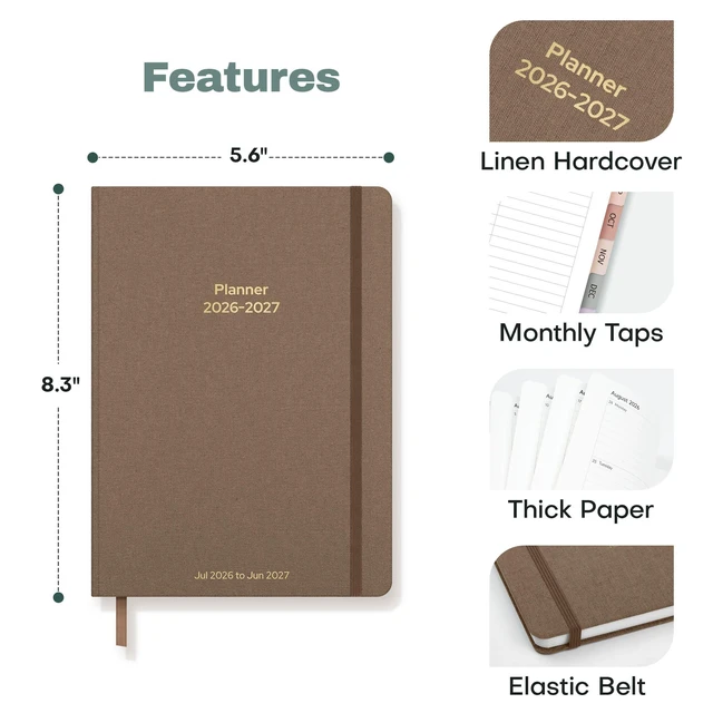 Alt view image 7 of 7 - Planner 2026-2027 Weekly & Monthly Academic Planner, 6" x 8.3" July 2026 - June 2027, Hardcover Agenda 2026-2027 Calendar Daily Planner for Student Teacher with Monthly Tabs, Brown
