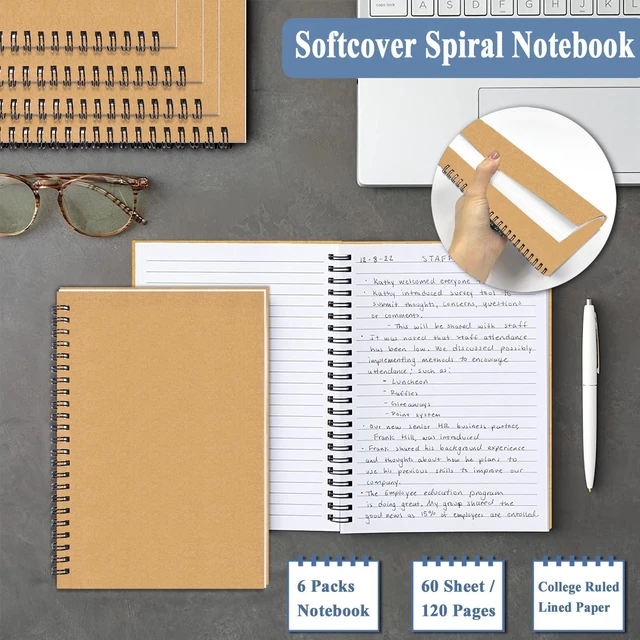 Alt view image 4 of 7 - 12Pack Spiral Notebook, 5.7x8.3 Small Notebooks for Work 120Page Note Pads Multipack Blank Kraft A5 College Ruled Notebook Journal Spiral Bound for Writing Lined Notepad for Office School Journaling
