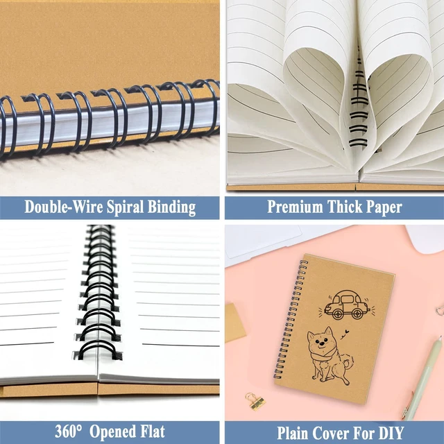 Alt view image 3 of 7 - 12Pack Spiral Notebook, 5.7x8.3 Small Notebooks for Work 120Page Note Pads Multipack Blank Kraft A5 College Ruled Notebook Journal Spiral Bound for Writing Lined Notepad for Office School Journaling