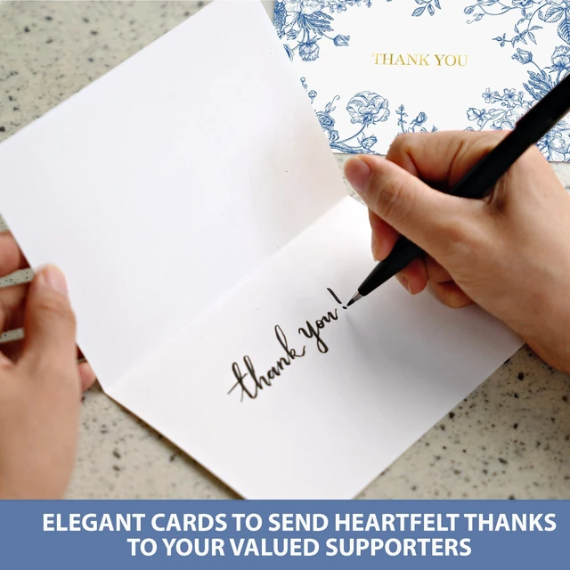 Alt view image 4 of 6 - Thank You Cards with Envelopes, Gold Foil Blue Floral 50 Pack 4x6 Greeting Notes with Matching Adhesive Envelopes - Perfect for Wedding, Bridal & Baby Showers, All Occasion