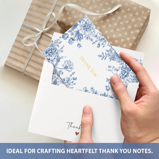 Alt view image 5 of 6 - Thank You Cards with Envelopes, Gold Foil Blue Floral 50 Pack 4x6 Greeting Notes with Matching Adhesive Envelopes - Perfect for Wedding, Bridal & Baby Showers, All Occasion