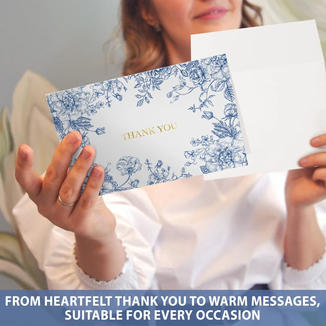 Alt view image 6 of 6 - Thank You Cards with Envelopes, Gold Foil Blue Floral 50 Pack 4x6 Greeting Notes with Matching Adhesive Envelopes - Perfect for Wedding, Bridal & Baby Showers, All Occasion