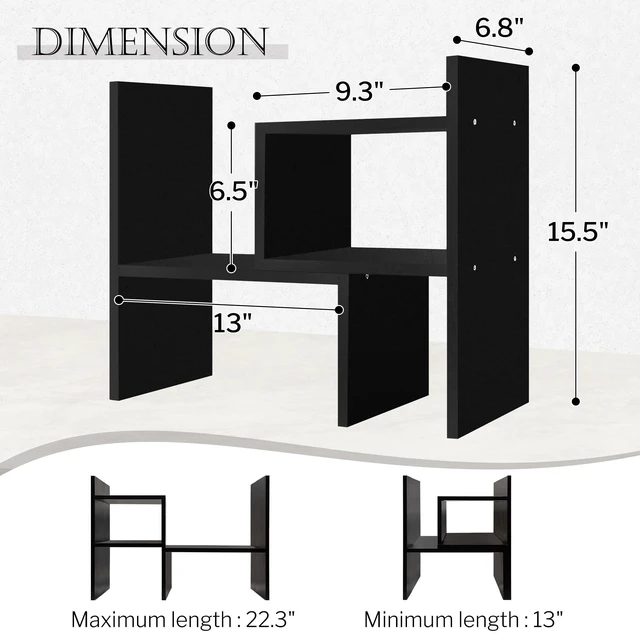 Alt view image 2 of 7 - Adjustable Rotatable Wood Desktop Display Shelf Black Wooden Desk Organizer, Cute Dorm & Cubicle Decor. Stores Makeup & Mini Plants, Space-Saving Storage for Small College Rooms