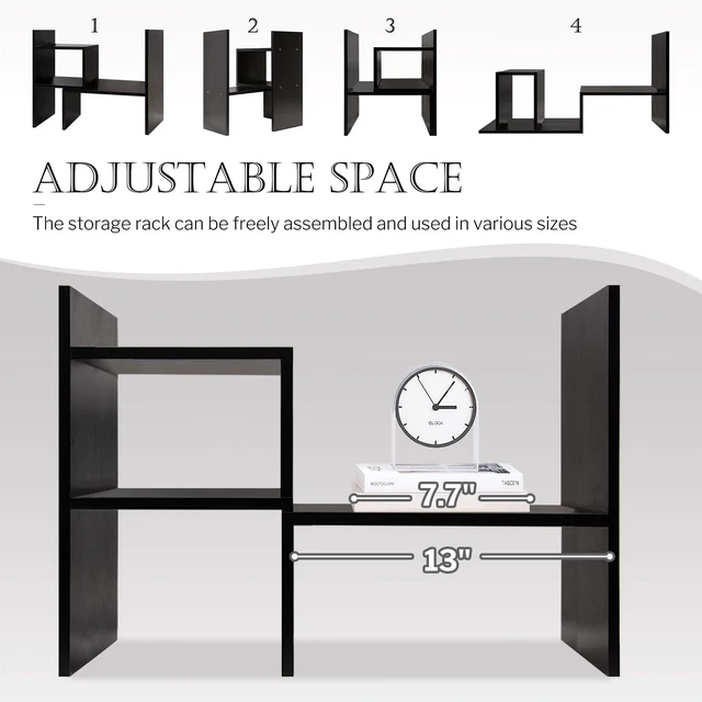 Alt view image 6 of 7 - Adjustable Rotatable Wood Desktop Display Shelf Black Wooden Desk Organizer, Cute Dorm & Cubicle Decor. Stores Makeup & Mini Plants, Space-Saving Storage for Small College Rooms
