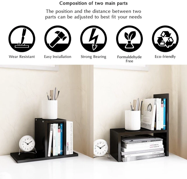 Alt view image 7 of 7 - Adjustable Rotatable Wood Desktop Display Shelf Black Wooden Desk Organizer, Cute Dorm & Cubicle Decor. Stores Makeup & Mini Plants, Space-Saving Storage for Small College Rooms