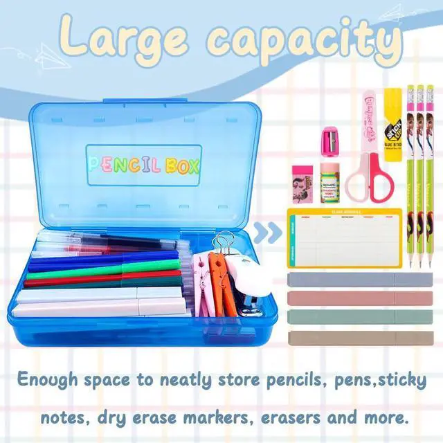 Alt view image 3 of 6 - Blue Pink Green Hard Pencil Case Plastic Clear Pencil Box Crayon Box Organizer 3 Pack Office Supplies Storage Container Organizer Boxes for Pens Crayon School Stylish Office Supplies Storage Medium