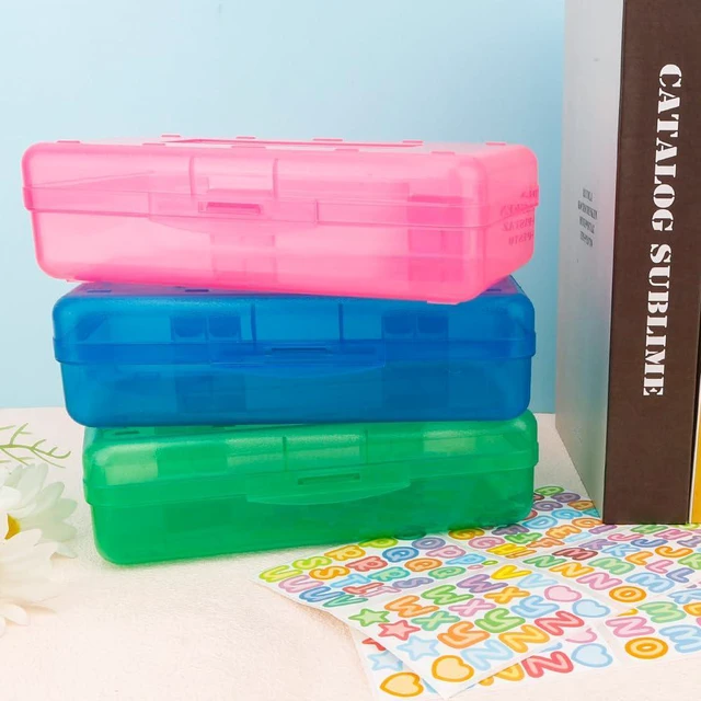 Alt view image 2 of 6 - Blue Pink Green Hard Pencil Case Plastic Clear Pencil Box Crayon Box Organizer 3 Pack Office Supplies Storage Container Organizer Boxes for Pens Crayon School Stylish Office Supplies Storage Medium