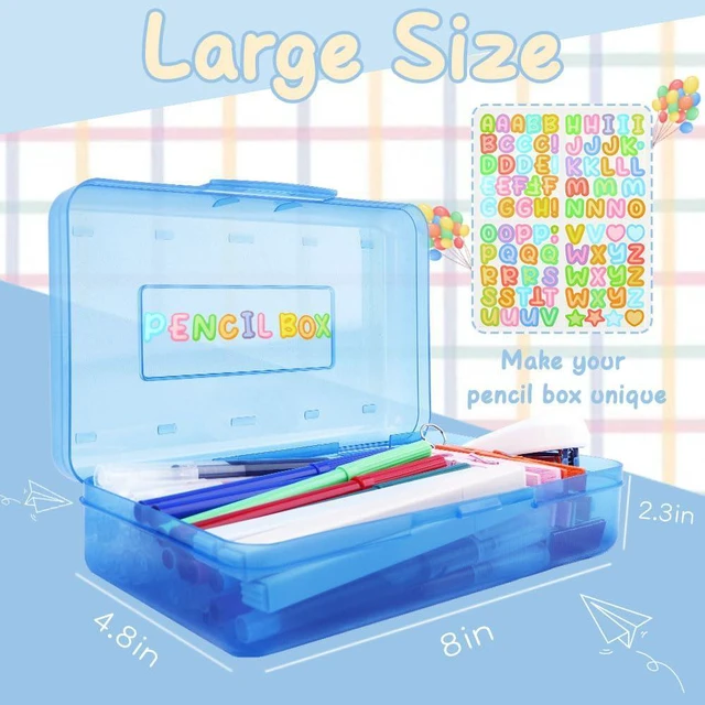 Alt view image 5 of 6 - Blue Pink Green Hard Pencil Case Plastic Clear Pencil Box Crayon Box Organizer 3 Pack Office Supplies Storage Container Organizer Boxes for Pens Crayon School Stylish Office Supplies Storage Medium