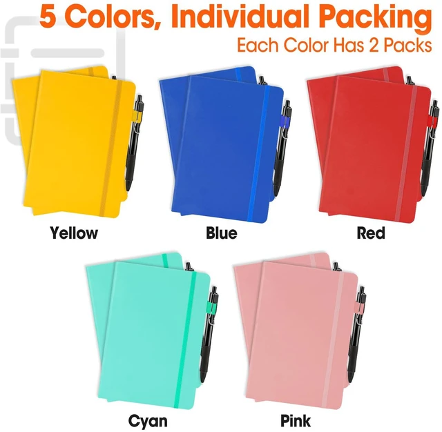 Alt view image 3 of 7 - 10 Pack Lined Journal Notebook with Pen, A5 Hardcover Leather Journal 5.5"*8.3", 5 Colors 136 Pages College Ruled Notebooks and Pen Set for Office School Business Supplies