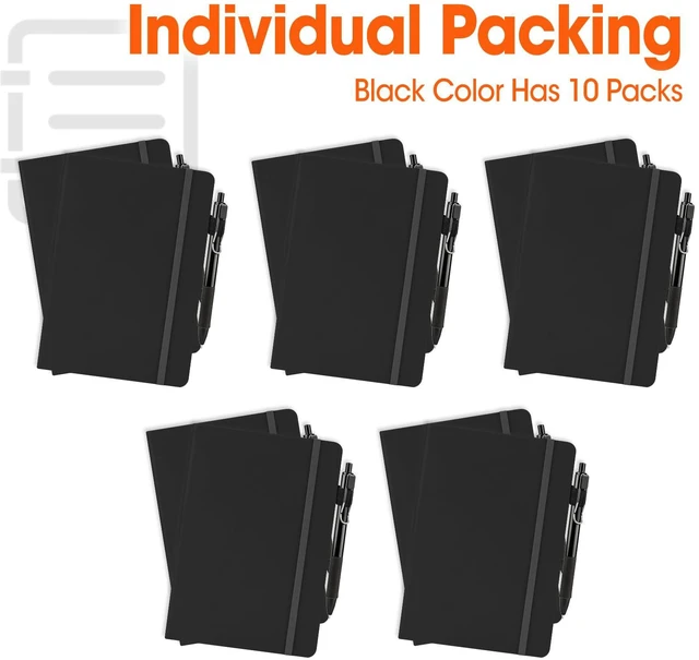 Alt view image 7 of 7 - 10 Pack Lined Journal Notebook with Pen, A5 Hardcover Leather Journal 5.5"*8.3", Black 136 Pages College Ruled Notebooks and Pen Set for Office School Business Supplies