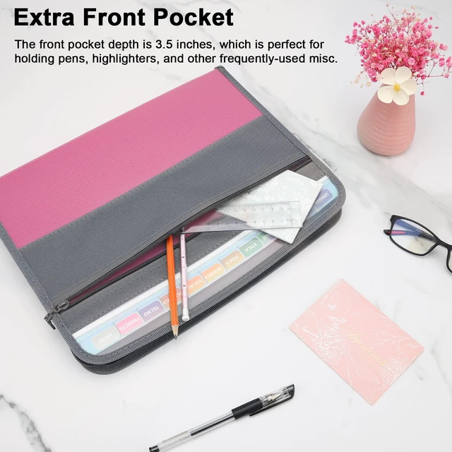 Alt view image 4 of 7 - Expanding File Folders, 2Pack 13 Pockets Document Organizer with Zipper, A4 Letter Size Portable Accordion Expanding File Folders with Multicolor Labels for Office School Supplies (Black+Pink)